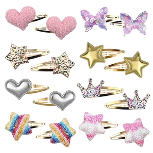 Lot de 14 barrettes pour filles avec coeurs et étoiles pailletés sur pinces BB dorées