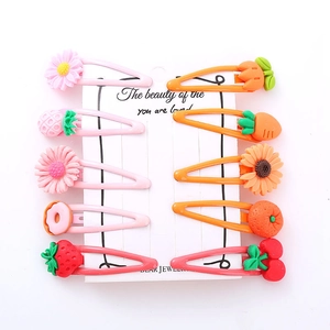 Lot de 10 pinces à cheveux en résine aux motifs colorés de fruits et fleurs pour filles