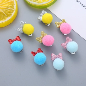 Childrens Cute Pompom Glitter Bow Ear Clips Princess Sparkly Student No Piercing Earrings For Girls Party Kids Jewelry