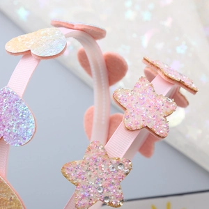 Cerchietto rosa con glitter cuore e stella per bambine con nastro per stile principessa
