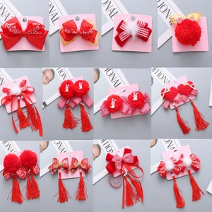 Fermagli per Capelli a Fiocco Rosso in Stile Cinese per Bambine Carini con Nappe e Pon Pon in Nastro Motivo Floreale Accessori