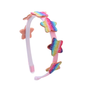 Cerchietto rosa per bambine con cinque stelle glitterate sfumate arcobaleno