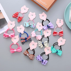 Korean Style Kids Bow Hair Ties Grosgrain Ribbon Printed Strawberry Polka Dot Elastic Hair Bands Girls Hair Accessories