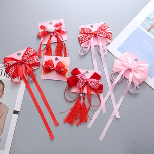 Set di 6 fermagli per capelli in stile cinese per bambini con fiocchi rossi e nappe festive