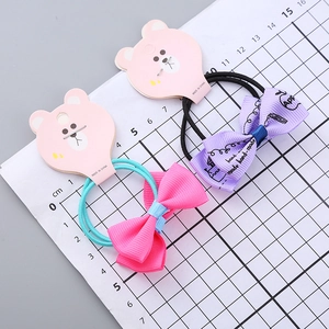5 pairs of floral bow hair ties for girls with high elastic bands on pink card