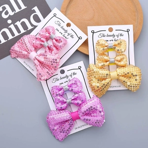 Glitzernde Haarschleifen-Set für Mädchen in Pink, Lila und Gold mit Pailletten