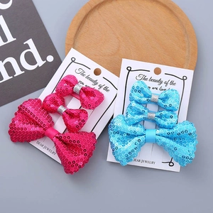 Funkelndes Pailletten-Schleifen-Haarspangen-Set für Mädchen in Rosa und Blau