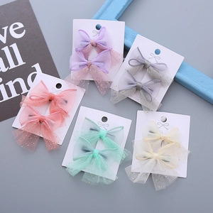 Sweet Mesh Bow Hair Clips With Gold Glitter Sequins For Girls Princess Korean Style Handmade Alligator Clips Headwear