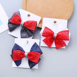 Tre fermagli per capelli fatti a mano con fiocchi vintage, paillettes e tessuto jacquard