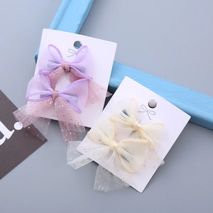 Handmade sweet mesh bow hair clips set with gold glitter for kids and girls