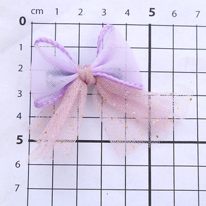 Handmade tulle mesh bow hair clip for girls with purple pink gradient and gold sequins