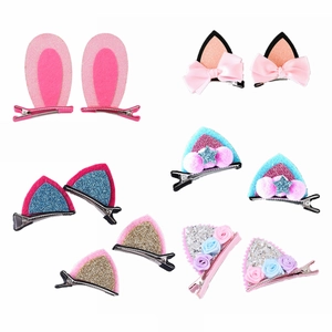 Pinces à Cheveux Faites à la Main en Feutre Oreilles de Chat Lapin Avec Nœud en Paillettes et Pompon Barrettes Décoratives Mignonnes pour Filles Enfants Fête
