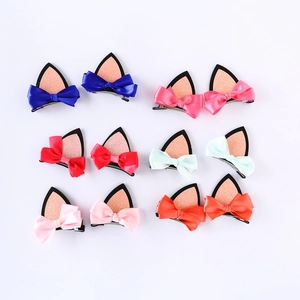 Barrettes oreilles de chat pailletées avec nœuds en satin, six couleurs pour coiffure fille