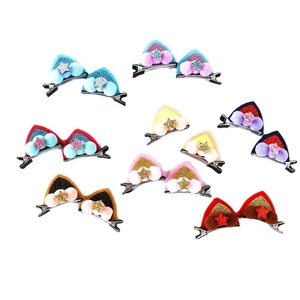 Pinces à cheveux oreilles de chat colorées avec étoiles pailletées et clips en métal