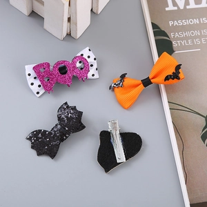 Halloween kids hair clip set with pumpkin ghost bat bow designs and metal duckbill clips
