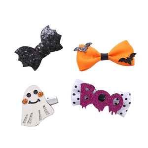 Halloween kids hair clips set with pumpkin ghost and glitter bat wing bow accessories
