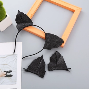 Halloween Black Glitter Bat Ear Headband And Hair Clips Gothic Bat Wing Hair Accessories For Party Costume Women Kids
