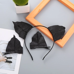 Glittery black bat ear headband and hair clip set for Halloween party costumes