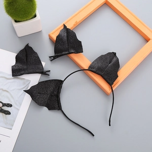 Black glitter bat ear headband and hair clip set for Halloween costume party accessories