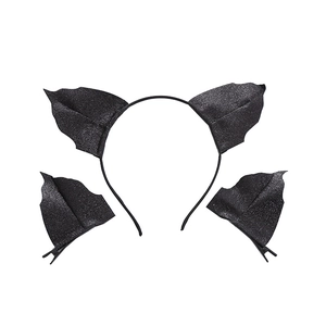Black glitter bat ear headband and hair clip set for Halloween costume and party hair accessories