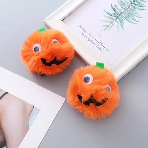Coppia di fermagli per capelli a forma di zucca di peluche per Halloween e feste per bambini