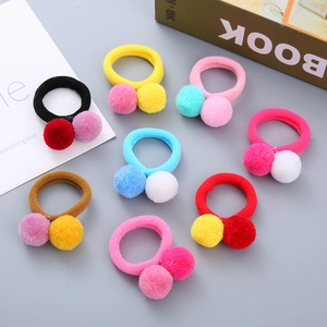 Kids Pom Pom Hair Ties Cute Candy Color Elastic Hair Bands For Girls No Damage Hair Accessories Pompon Scrunchies