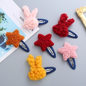 Kinder Mädchen Süße Lammvlies Plüsch Hase Stern Haarklammern Koreanischen Stil BB Clips Weiche Tier Stern Haarschmuck