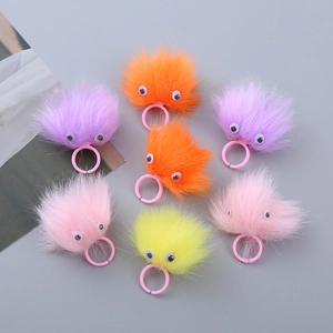Funny Children Monster Plush Rings Adjustable Plastic Cartoon Furry Finger Jewelry Kids Party Favors Girls Gift