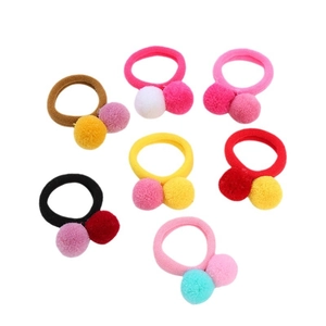 Set of colorful pom-pom hair ties for girls with soft plush balls and elastic bands