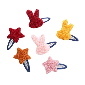 6er-Pack süße Plüsch-Hasen- und Stern-Haarklammern für Mädchen mit weichem Fleece-Bezug