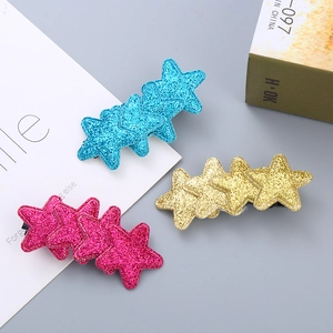 Set of glitter star hair clips in blue, gold and rose pink for girls hair accessories
