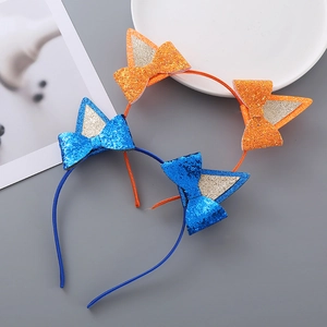 Cerchietto con Orecchie da Gatto e Fiocco di Paillettes Lucido Glitter Fascia per Capelli per Bambine Festa Accessori
