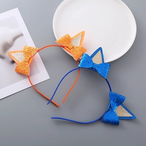 Cerchietti con orecchie di gatto carini con fiocchi glitterati per bambini, arancio e blu