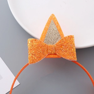 Cerchietto con orecchie da gatto arancione glitterato e fiocco grande per bambini
