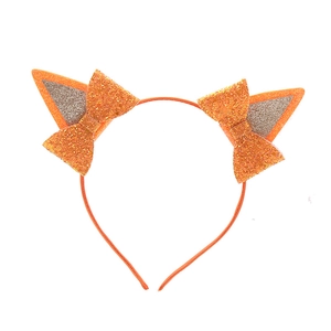 Cerchietto con orecchie di gatto arancioni con paillettes argento e fiocchi baby