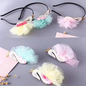 Cute Kids Swan Crown Hairband Sweet Mesh Tutu Princess Hair Clip Girls Hair Accessories Headwear Party Decoration