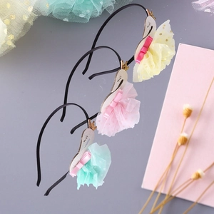 Three swan mesh crown headbands for girls in pink, yellow and mint green colors