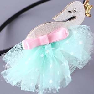 Kids swan crown headband with mint green polka dot mesh and pink bow for girls