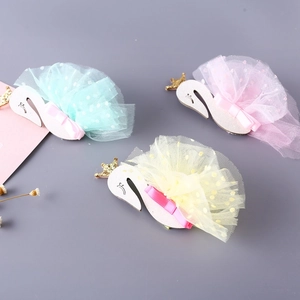 Sweet girls' swan headbands with mesh crowns and polka dot tulle in pink, green, yellow