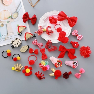 Traditional Chinese New Year Red Bow Hair Clips For Kids Flower Plush Ball Handmade Hair Pins Girls Hair Accessories Festival Gift