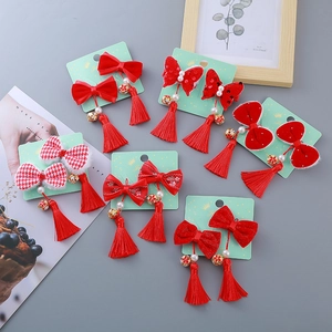 Traditioneller Roter Schleife Haarklammer Mit Langer Quaste Künstliche Perle Glocke Für Kinder Mädchen Festlicher Haarschmuck