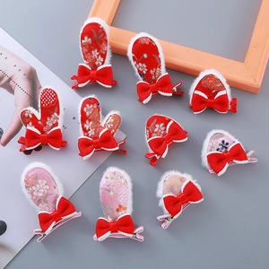 Barrettes à Cheveux Nœud en Peluche Mignonnes pour Enfants Nouvel An Chinois Traditionnel Oreilles d'Animaux Corne de Dragon Accessoires de Coiffure pour Filles