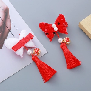 Chinesische Neujahr Schmetterling-Haarspangen mit roten Quasten und Perlen für Hanfu