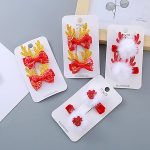 Lot de barrettes de Noël rouges avec bois de cerf et nœuds pour fillettes