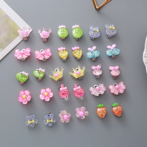 Kids Resin Glitter Ear Clips No Piercing Needed Cute Cartoon Crown Flower Shape Ear Jewelry For Little Girls Toddlers