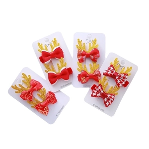 Lot de 4 paires de nœuds rouges festifs avec bois de cerf pailletés pour petites filles
