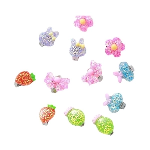 Cute resin ear clips for girls with glitter crown flower and rabbit designs set