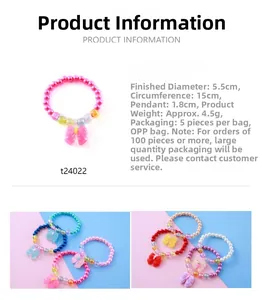 Detailed dimensions of children's colorful resin bead bracelet with bow charm