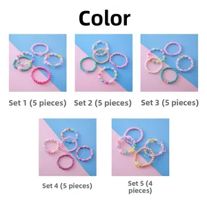 Détails de l'ensemble de 5 bracelets de perles pour filles avec des breloques mignonnes