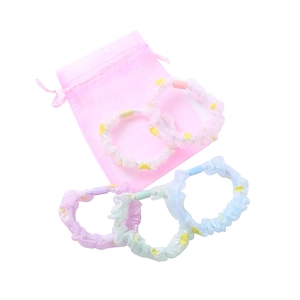 Fünfteiliges Set aus Organza-Haargummis mit Sonnenblumen-Print und Aufbewahrungsbeutel